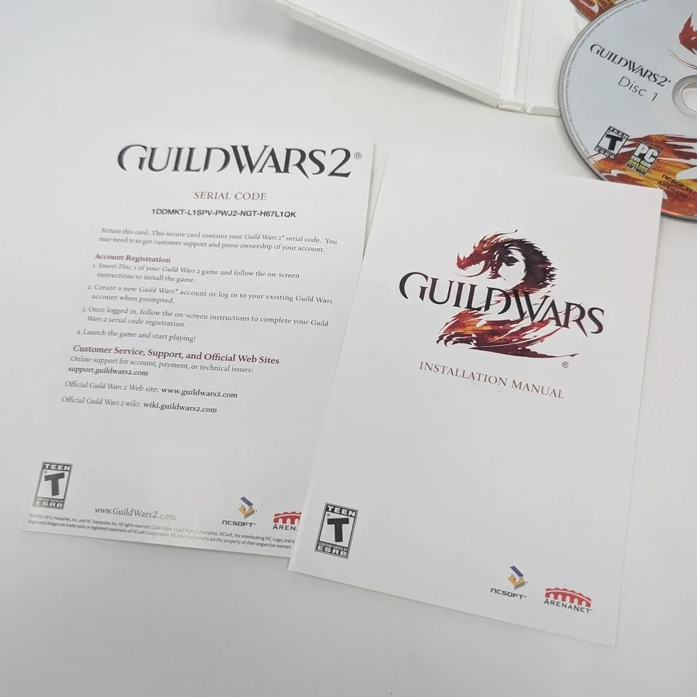 Guild Wars 2 PC Game DVD-ROM ArenaNet 2-Disc Set with Manual and Serial‎ Code